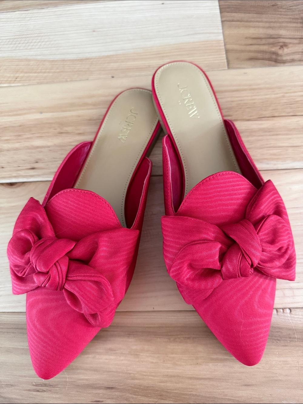 J. Crew Hot Pink Bow Pointed Toe Mules